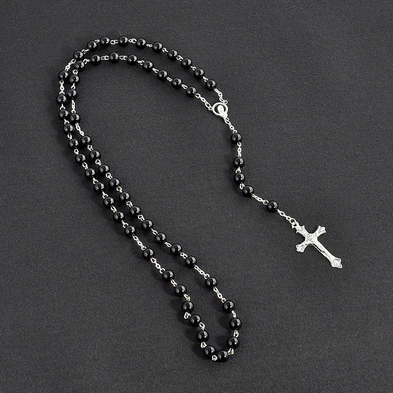 Vintage Pearl Bead Chain Christian Catholic Rosary Cross Rosary Pendant Necklace for Women Men Charm Religious Jewelry Gifts
