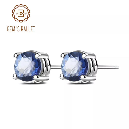 GEM'S BALLET Real 925 Sterling Silver 5mm Natural Iolite Blue Mystic Quartz Gemstone Stud Earrings For Women Gift Fine Jewelry Default Title