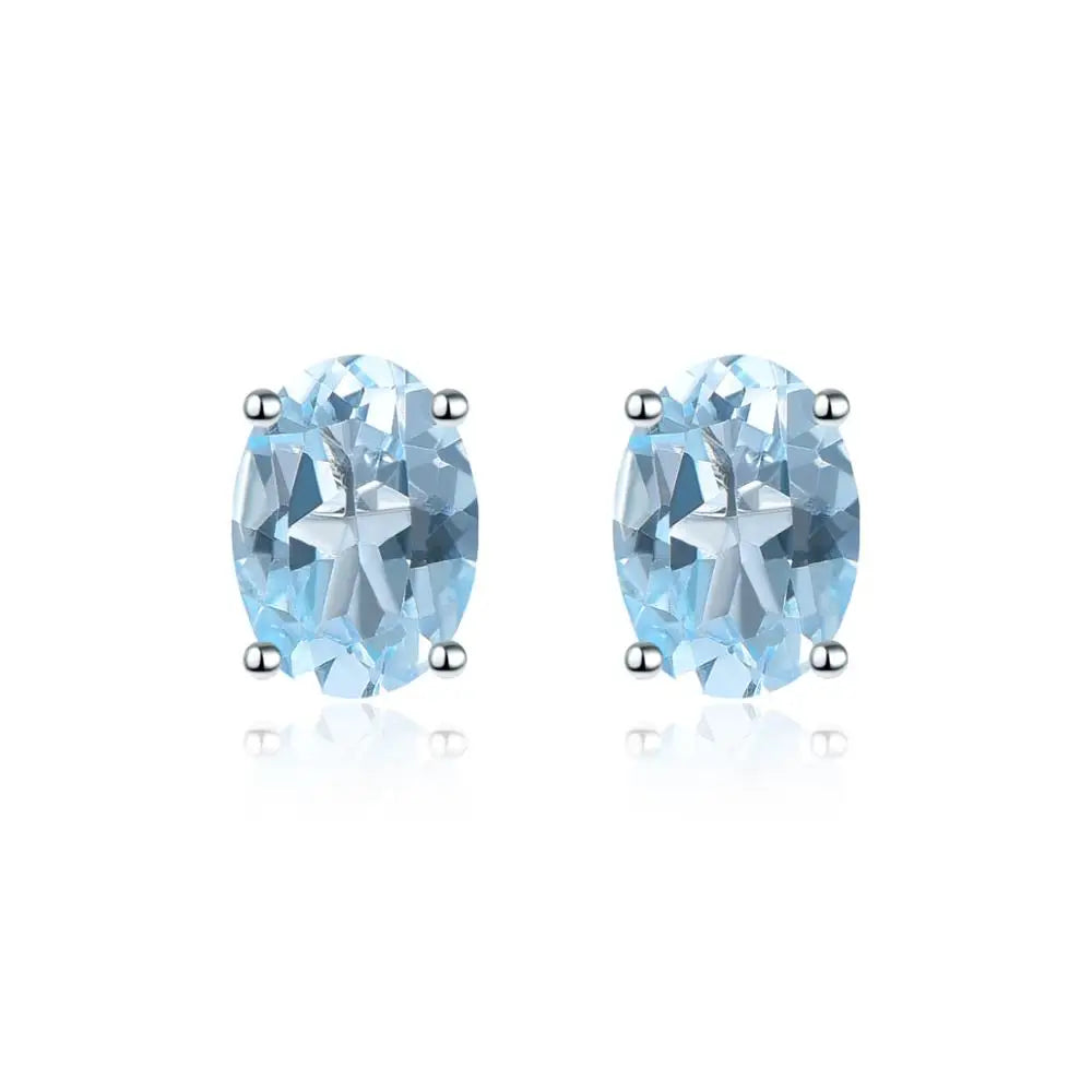 Natural Genuine Citrine S925 Silver Stud Earrings Oval Faced Cut Fine Elegant Gemstone Jewelry Women's Favorite Style Gifts Sky Blue Topaz