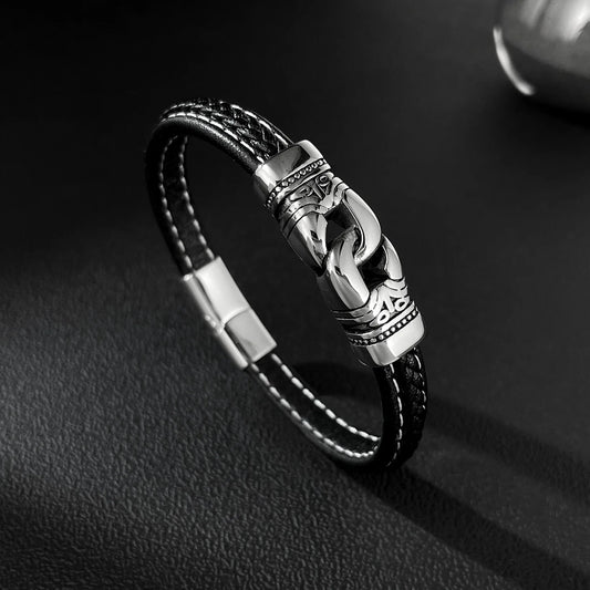 Personality Wristband Leather Bracelets Punk Style Black Bracelet Man Retro Stainless Steel Yiwu Jewelry Wholesale ALN25122887