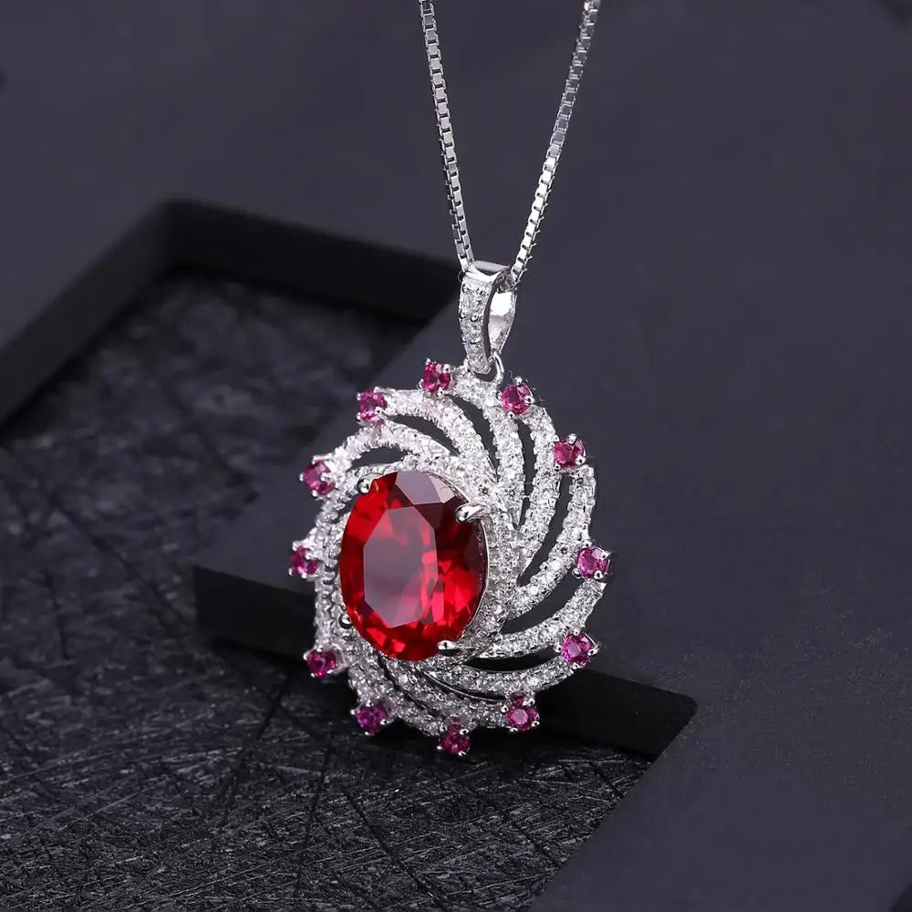 GEM'S BALLET Luxury Lab Created Ruby Vintage Jewelry Set 925 Sterling Silver Ring Earrings Pendant Sets For Women Fine Jewelry