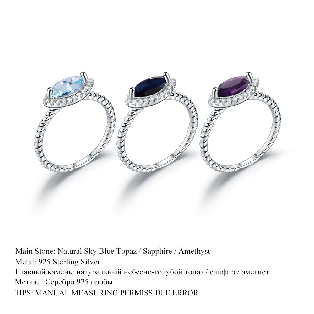 GEM&#39;S BALLET Natural Sapphire Topaz Amethyst Gemstones Ring Jewelry Classic 925 Sterling Silver Marquise halo Rings For Women