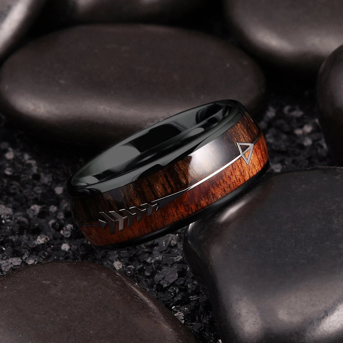 2025 Trendy 8mm Black Titanium Wedding Stainless Steel Rings For Men Inlay Colorful Abalone Shell Ring Men Wedding Band Jewelry