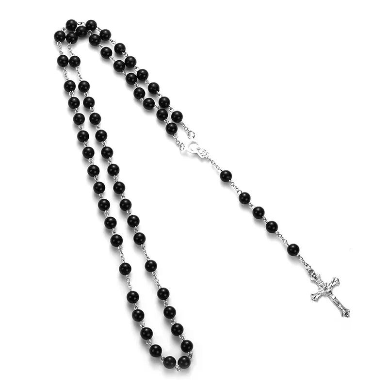 Vintage Pearl Bead Chain Christian Catholic Rosary Cross Rosary Pendant Necklace for Women Men Charm Religious Jewelry Gifts