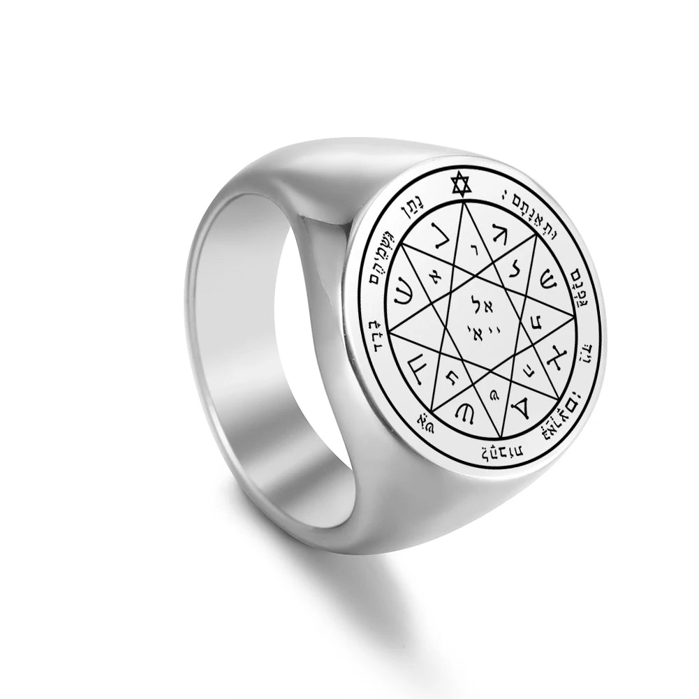 Dawapara Solomon Rings for Men Talisman Key of Solomon Amulet Punk Ring Stainless Steel Jewelry