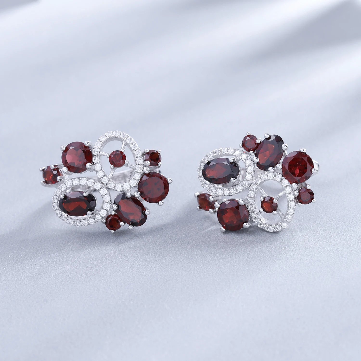 GEM'S BALLET Natural Red Garnet Vintage Flower Jewelry Set 925 Sterling Silver Gemstone Earrings Ring Set For Women Fine Jewelry