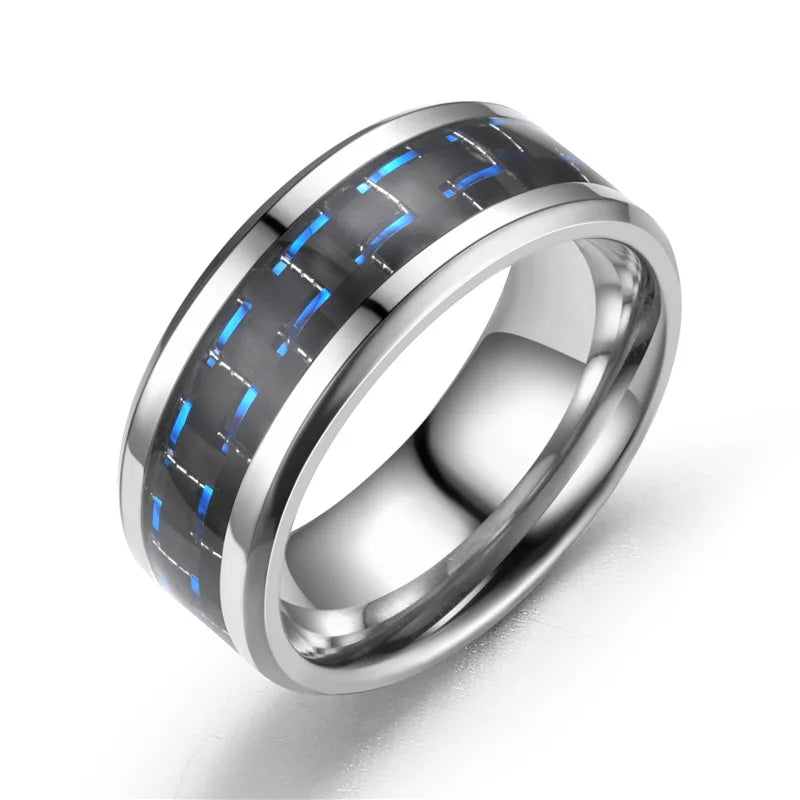 Punk Titanium Steel Black Carbon Fiber Mens Rings Fashion Red Blue Green Ring Anel Masculino Jewelry Wholesale