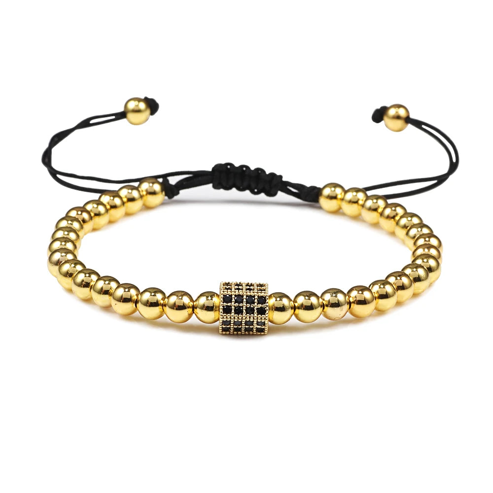 New Couple Bead Bracelet Micro CZ Crown Braided Bracelets For Men Women Adjustable Bangles His Hers Hand Jewelry Lover DIY Gifts