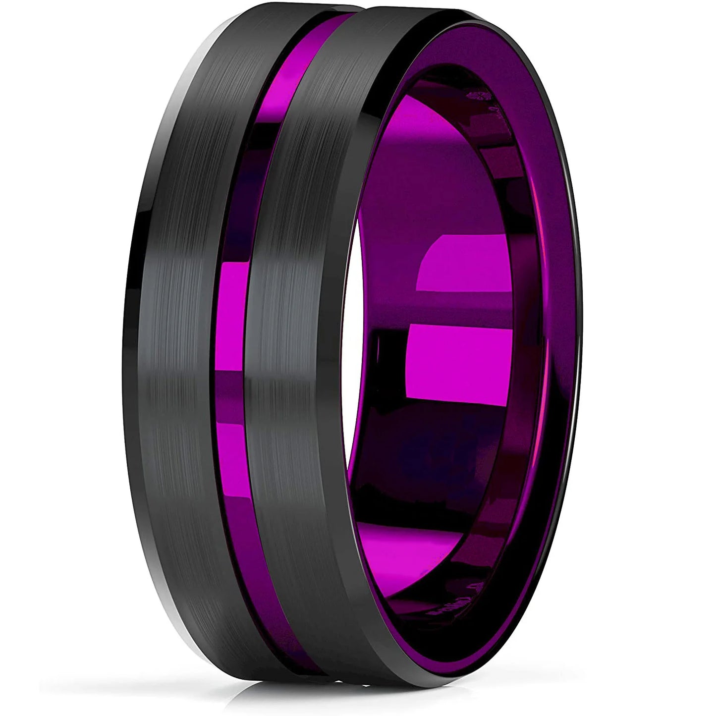 Fashion 8mm Black Tungsten Wedding Celtic Dragon Rings Inlaid Green Zircon Ring for Men Stainless Steel Purple Carbon Fibre Ring