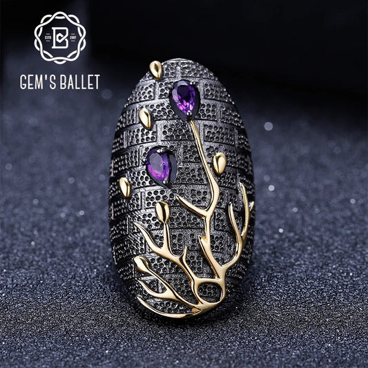 GEM'S BALLET 0.39Ct Natural Amethyst Gemstones Finger Ring 925 Sterling Silver Original Handmade Branch Rings for Women Bijoux CHINA