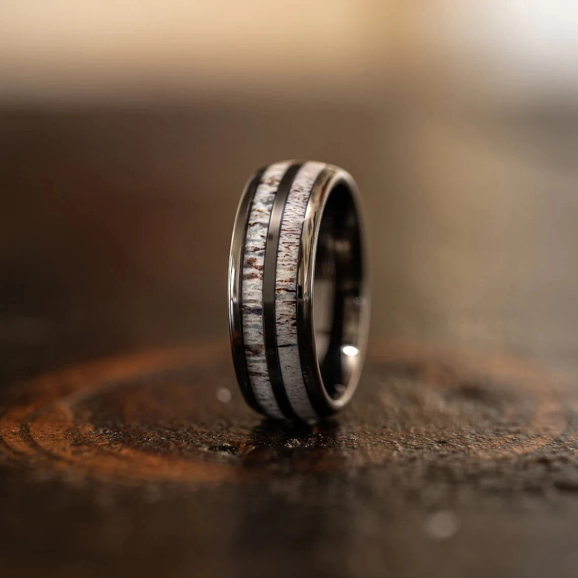 Fashion 8mm Deer Antler Black Titanium Stainles Steel Rings For Men Women Forest Elk Antler Ring Wedding Ring Men Wedding Band