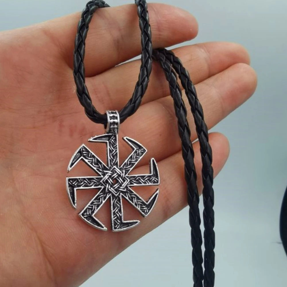 Slavic Kolovrat Wheel Amulet Pagan Pendant Necklace Viking Runes Star Of Russia Pentagram Talisman Vintage Jewelry Necklace