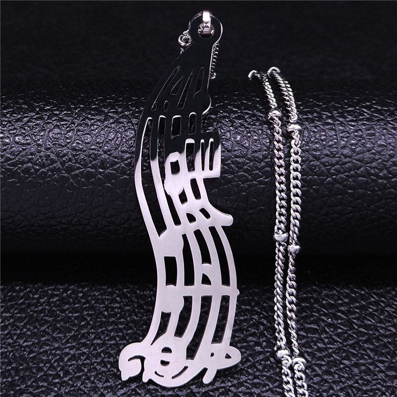Fashion Music Note Heart of Treble and Bass Clef Stainless Steel Necklace Women/Men Gold Color Necklaces Jewelry colgantes N1147 E 50cm JZP SR