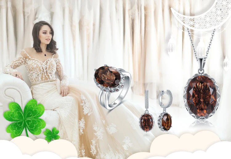 JewelryPalace Large 5.7ct Genuine Oval Smoky Quartz 925 Sterling Silver Big Gemstone Cocktail Statement Rings for Women Jewelry