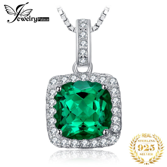 JewelryPalace Square Simulated Nano Emerald 925 Sterling Silver Pendant Necklace Gemstone Statement Necklace Women Without Chain CHINA