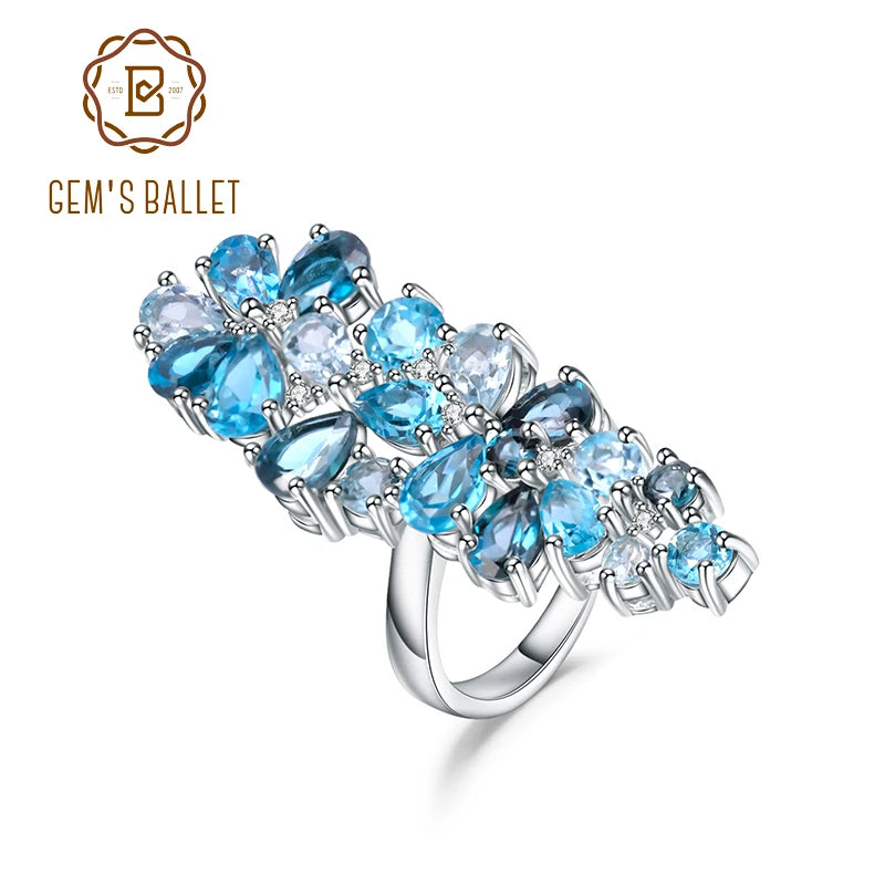 GEM'S BALLET Natural London Blue Topaz Rings Genuine 925 sterling silver Luxury Fine Costume Jewelry Accessories For Woman