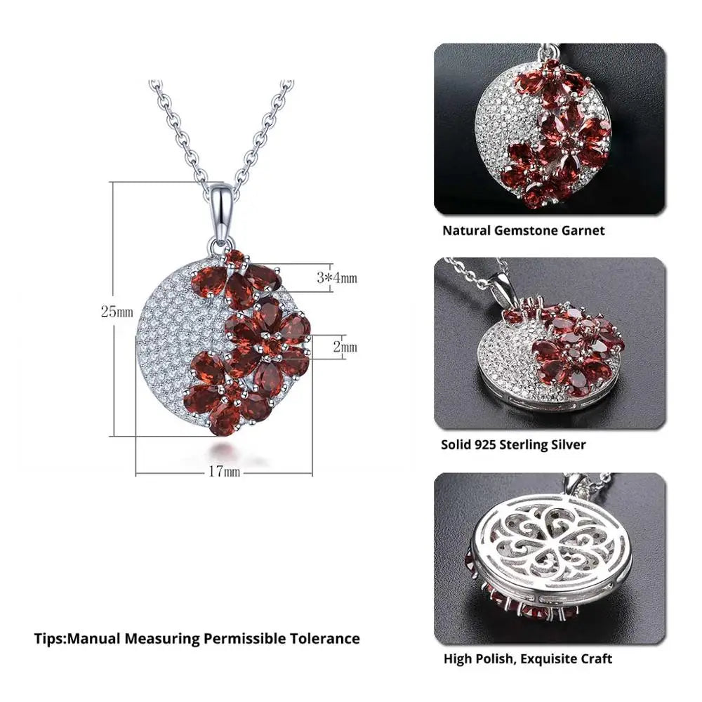 Natural Garnet Silver Pendants for Women 2.85 Carats Genuie Garnet Romantic Style Women Anniversary Gifts Top Quality Jewelry