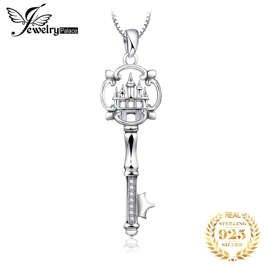 JewelryPalace Castle Key Crown 925 Sterling Silver Pendant Necklace Cubic Zirconia Simulated Diamond Pendant for Women No Chain CHINA