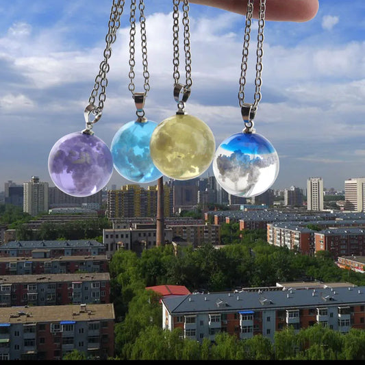 Transparent Resin Rould Ball Moon Pendant Necklace Women Blue Sky White Cloud Chain Necklace Fashion Jewelry Gifts Accessories