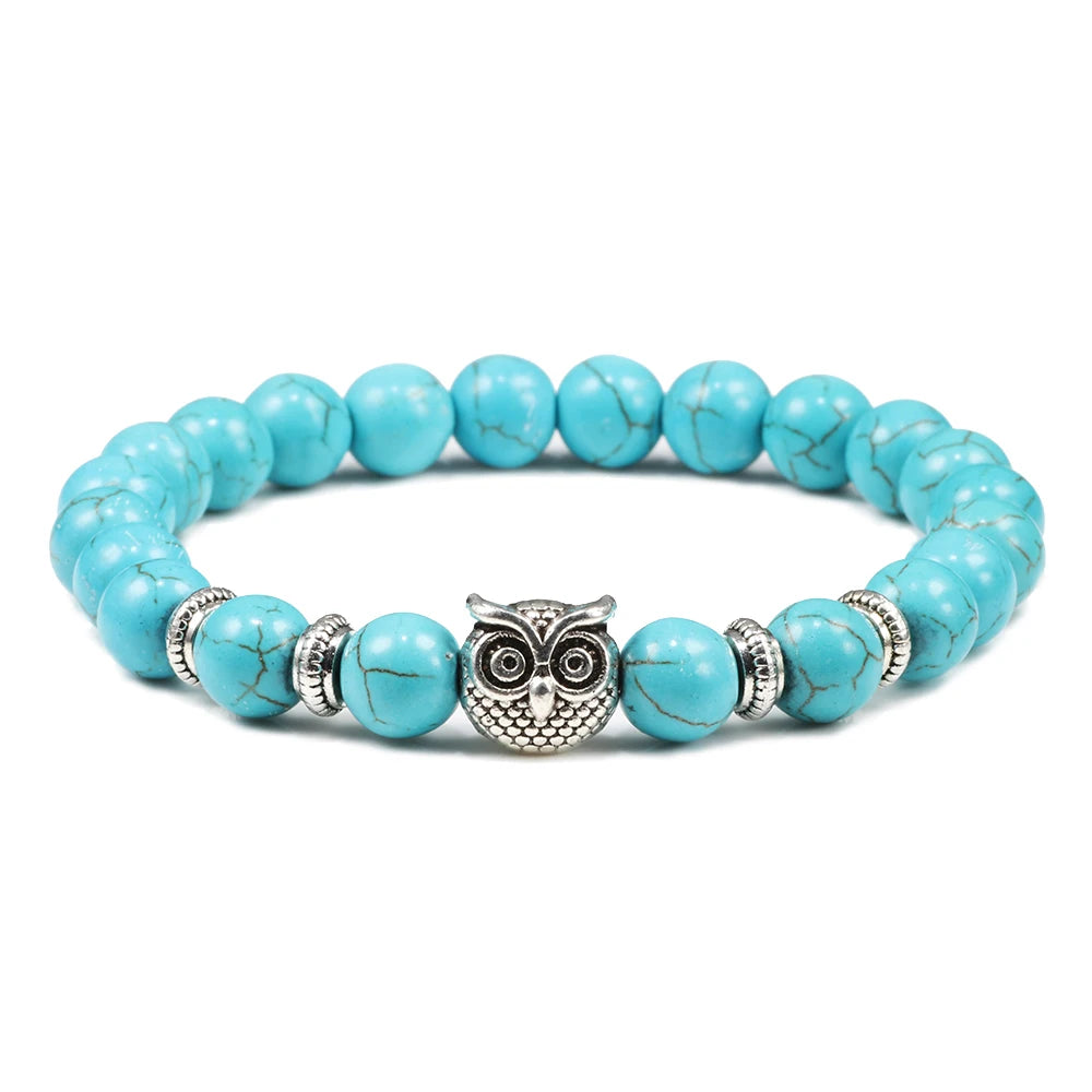 Handmade Yoga Owl Natural Stone Beaded Strand Charm Bracelets Men Women Jewelry Bracelet Bangles Buddha Best Gift Pulsera Hombre