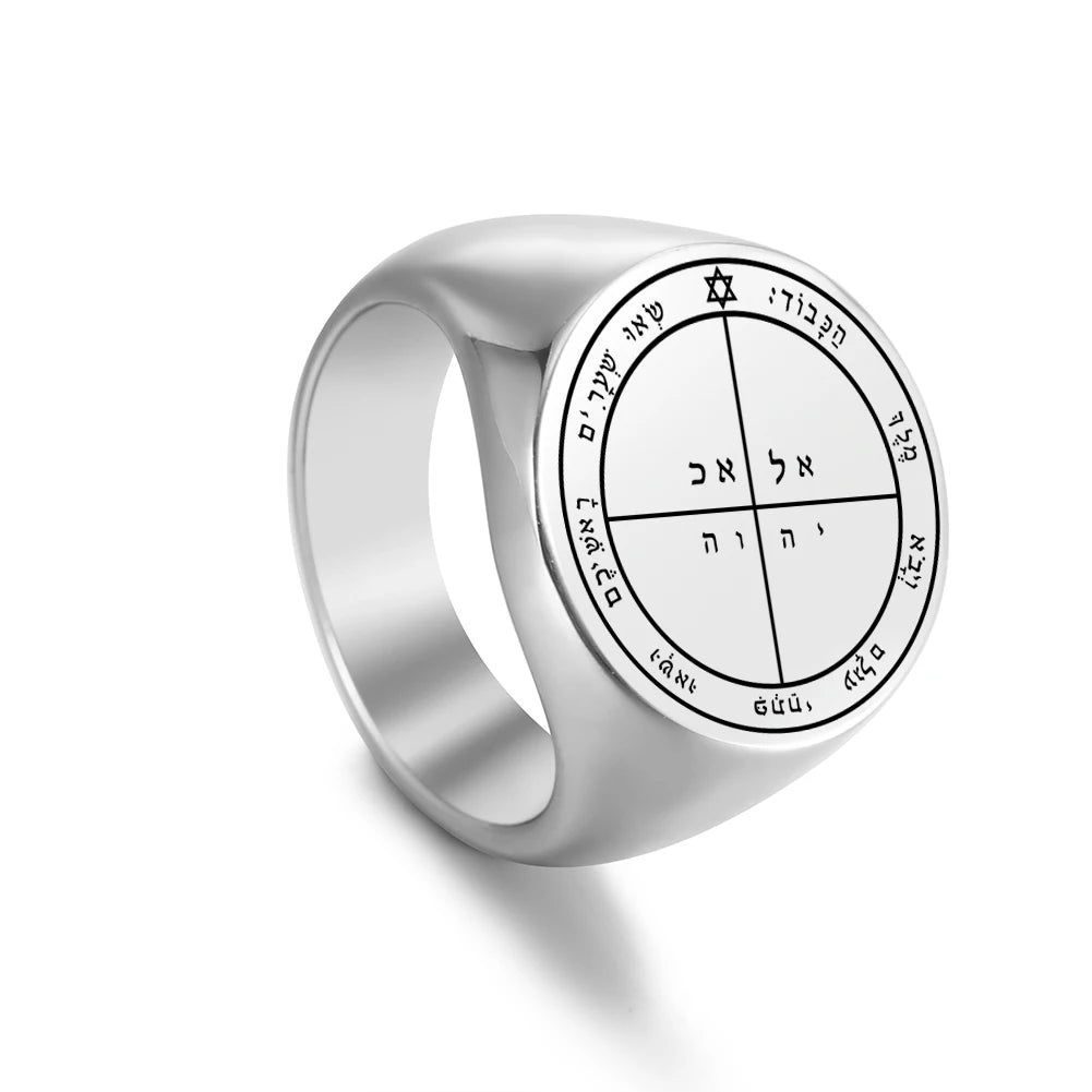 Dawapara Solomon Rings for Men Talisman Key of Solomon Amulet Punk Ring Stainless Steel Jewelry