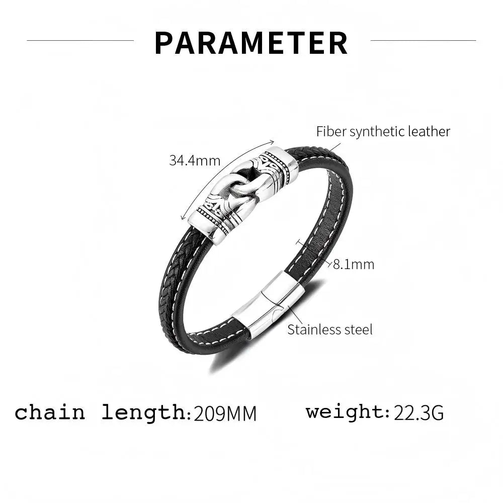 Personality Wristband Leather Bracelets Punk Style Black Bracelet Man Retro Stainless Steel Yiwu Jewelry Wholesale ALN25122887