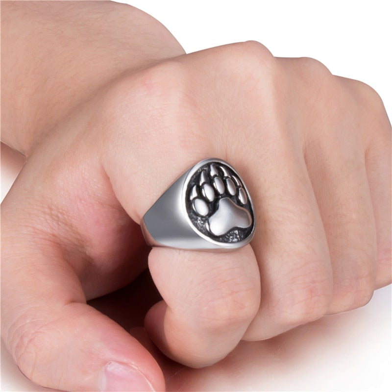 Elfasio Men Stainless Steel Ring Norse Viking Bear paw Symbol Vantage jewlery