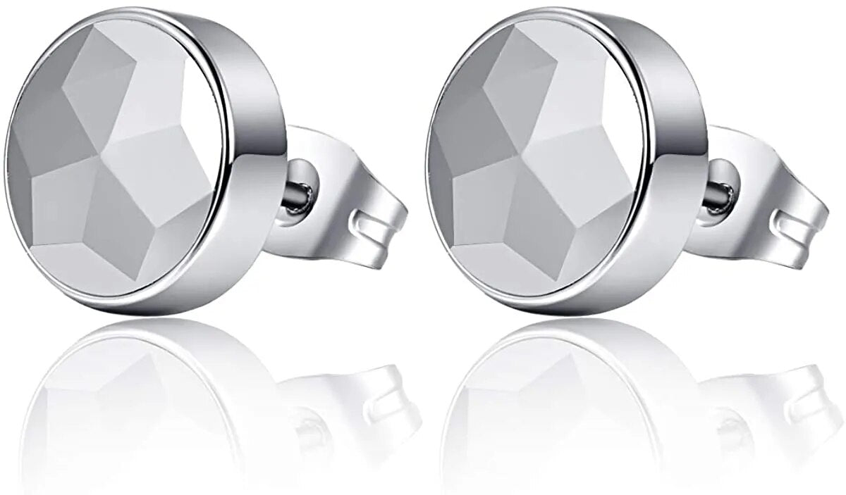BONLAVIE TUNGSTORY High Polished Multifaceted Tungsten Carbide Stud Earrings for Men Women