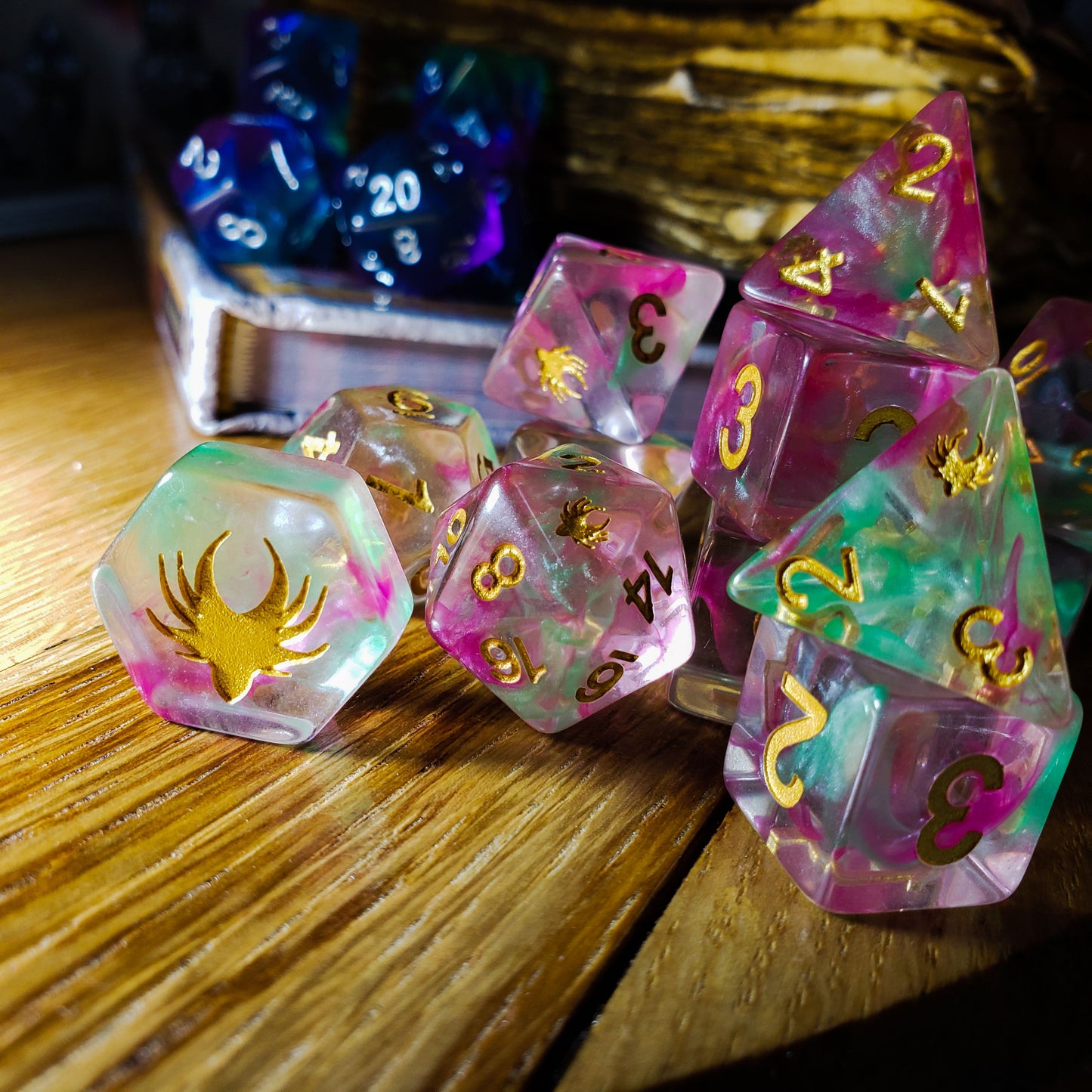 Hedronic Serenity - 14 Piece DnD Dice Set | Acrylic RPG Gaming Dice