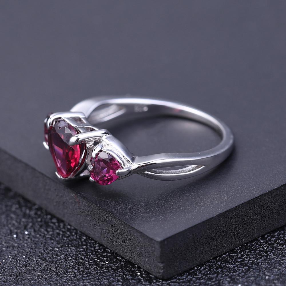 GEM&#39;S BALLET 2.06Ct Natural Rhodolite Garnet Heart Rings 100%925 Sterling Silver Gemstone Ring For Women Valentine&#39;s Day Jewelry