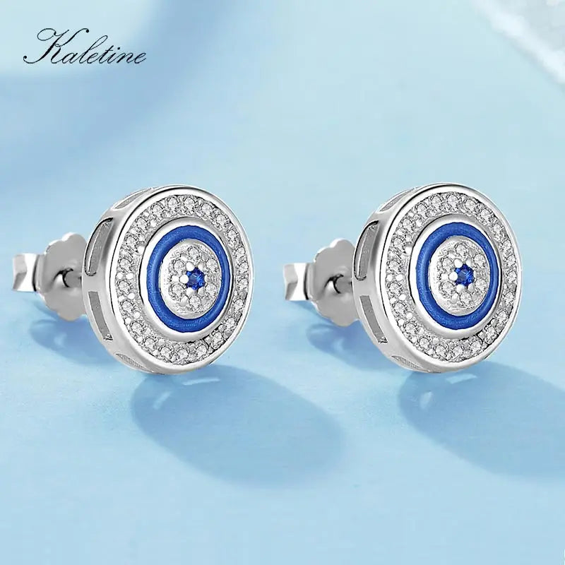 Kaletine Lucky Evil Eye Earring 925 Sterling Silver Stud Earrings For Women Blue Crystal Fatima Lucky Turkey Jewelry