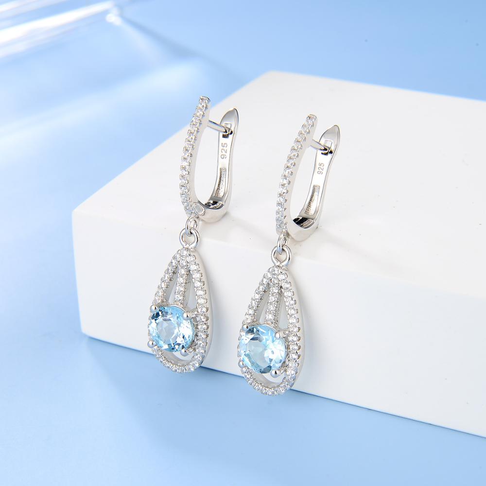 GEM'S BALLET Natural Sky Blue Topaz Elegant Dangle Earrings For Women Jewelry 925 Sterling Silver Gemstone Stud Earrings