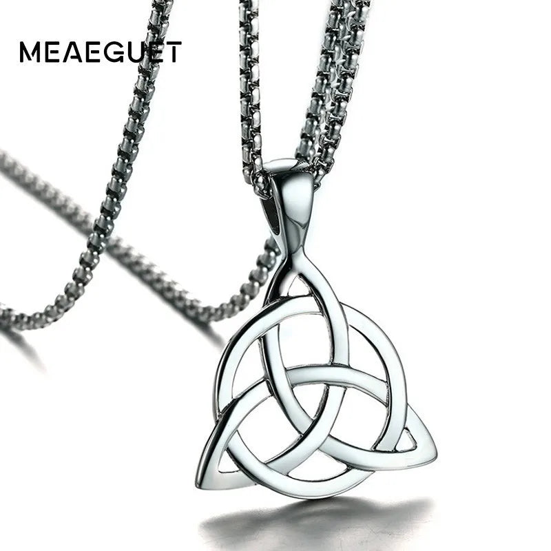 Viking Triquetra Knot Necklace For Men Scandinavian Pewter Pendant Man Pewter Pendant Irish Jewelry Chains 24inch
