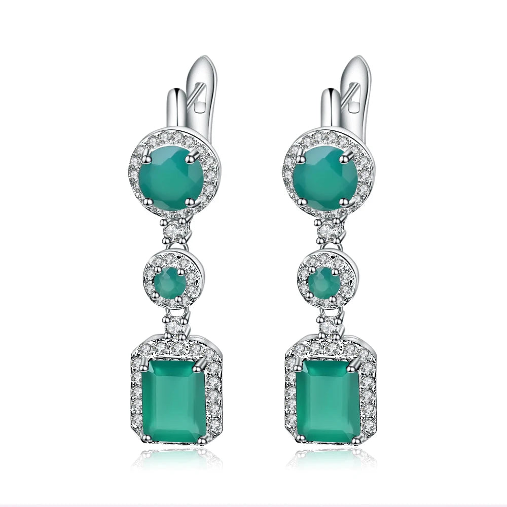 Gem's Ballet 4.96Ct Natural Green Agate Drop Earrings 925 Sterling Silver Vintage Earrings For Women Wedding Fine Jewelry