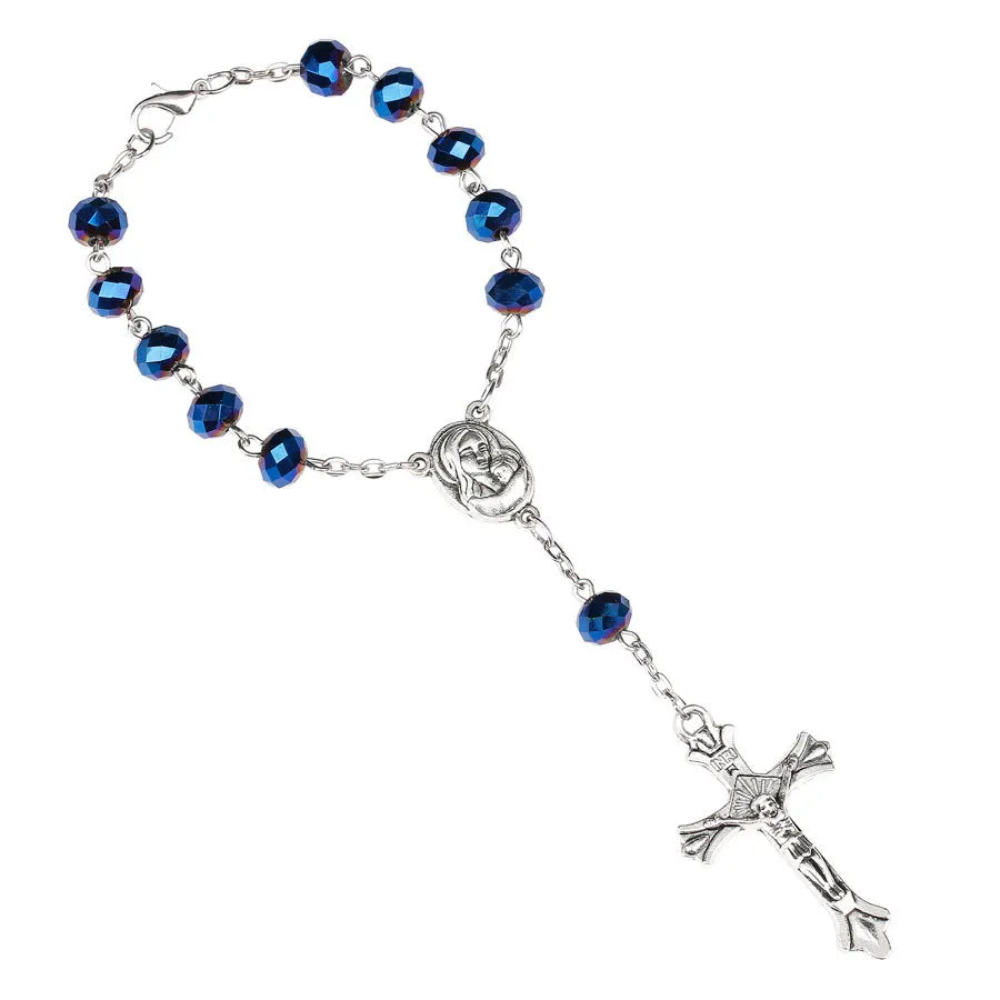 Cross Pendant Necklace Virgin Holy Christ Rosary Necklaces for Women Men Purple Crystal Beaded Catholic Prayer Jewelry Rosaries