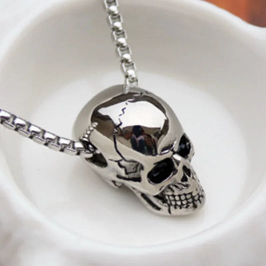 HNSP Goth Skull Pendant Chain Necklace For Men Jewelry Skeleton Punk Halloween Accessories