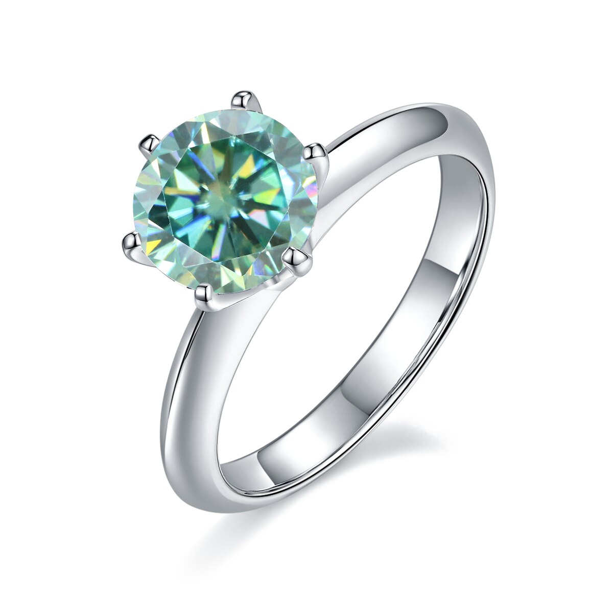 Gem&#39;s Ballet Green Moissanite Ring 1ct 2ct 3ct Round 925 Sterling Silver Solitaire Engagement Rings For Women Anniversary gift