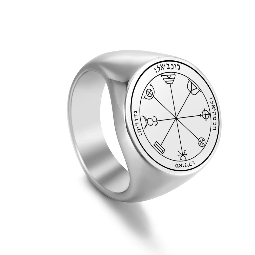 Dawapara Solomon Rings for Men Talisman Key of Solomon Amulet Punk Ring Stainless Steel Jewelry