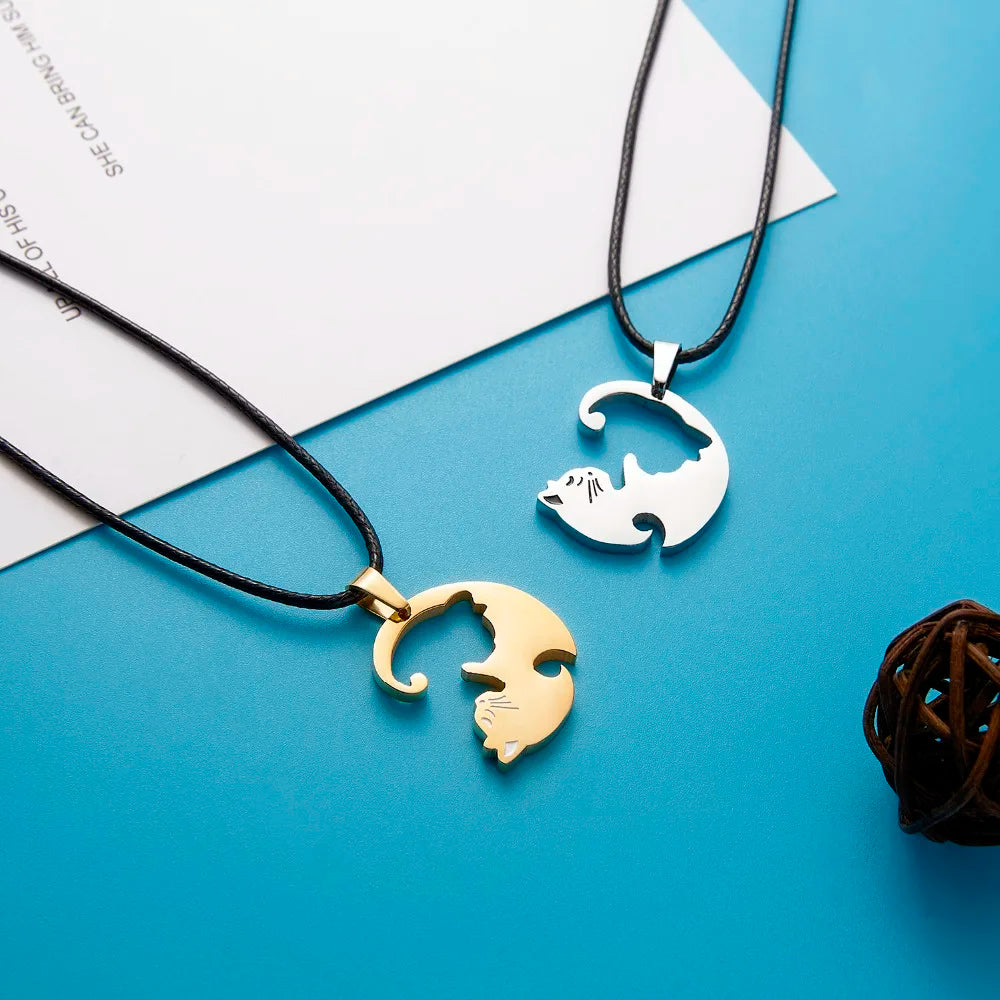 Cat Couple Necklaces For Lovers Yin Yang Animal Pendant Necklace Heart Couples Friendship Jewelry for Lovers Best Friends Gift
