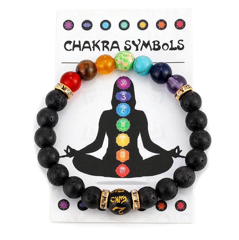 7 Chakra Bracelet with Meaning Cardfor Men Women Natural Crystal Healing Anxiety Jewellery Mandala Yoga Meditation Bracelet Gift 7Chakra 7