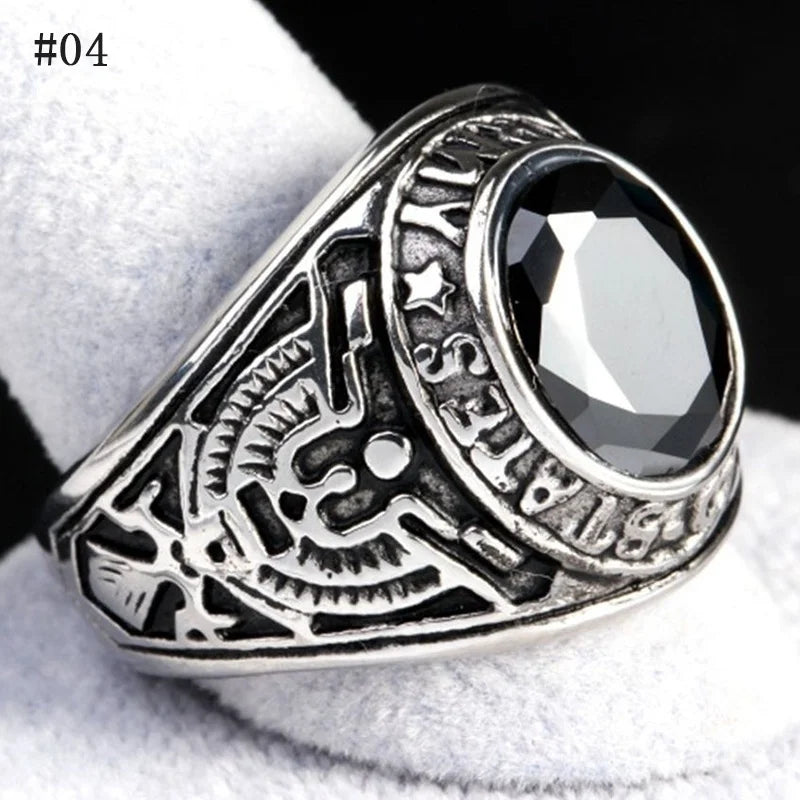 Vintage American Soldiers Eagle Totem Ring for Men Metal Crystal Inlaid Rings Bohemian Male Ring Gifts Accessories 2021 Jewelry black CHINA