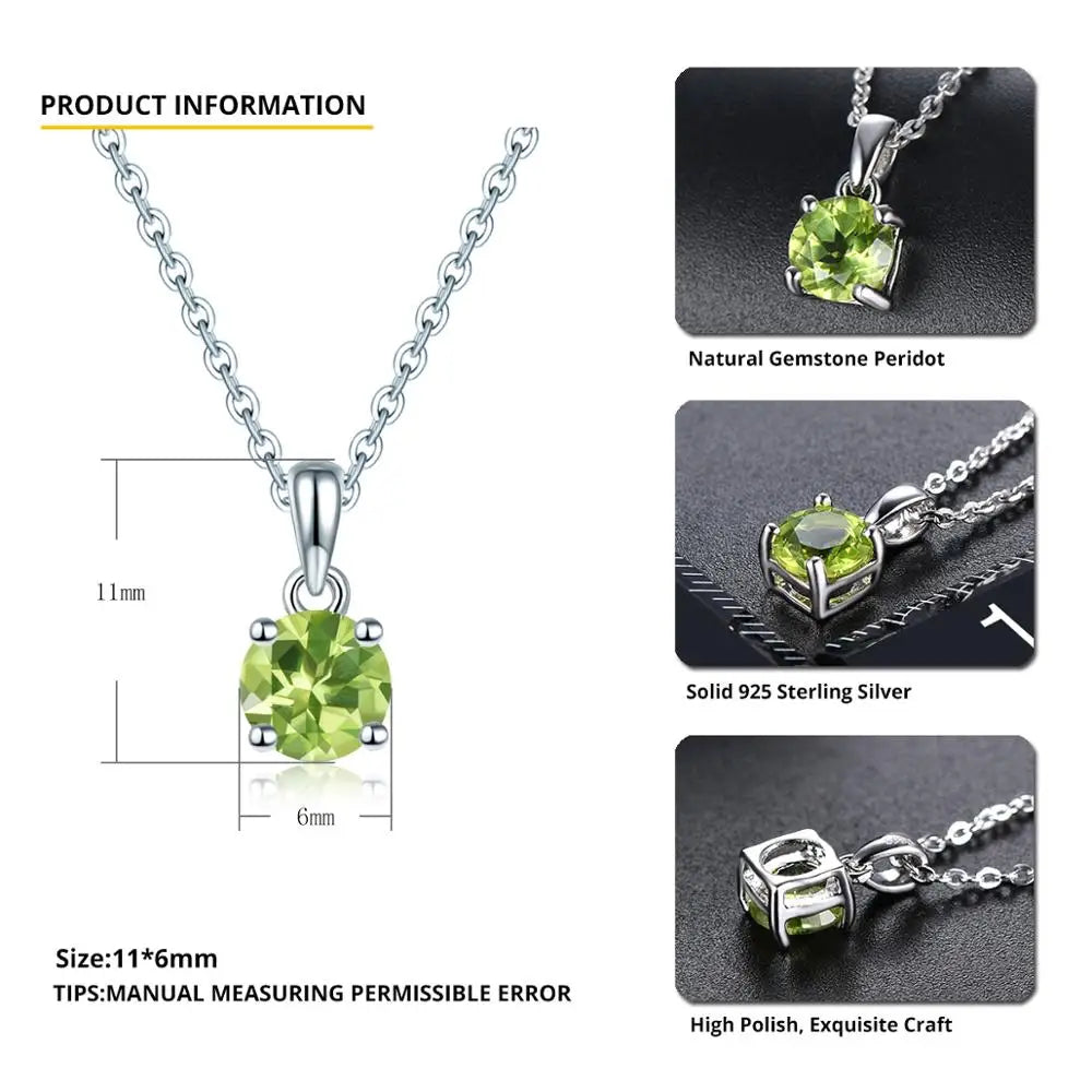 Hutang Peridot 925 Silver Pendant Round 6mm Genuine Green Gems Solid 925 Sterling Silver Chain Fine Simple Elegant Jewelry