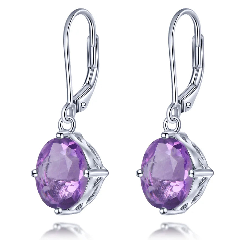 Natural Fluorite Silver Earring 6.58 Carats Colorful Fluorite Casual Style S925 Drop Earring for Women Birthday New Year Gifts Purple Fluorite