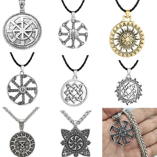 Slavic Kolovrat Wheel Amulet Pagan Pendant Necklace Viking Runes Star Of Russia Pentagram Talisman Vintage Jewelry Necklace