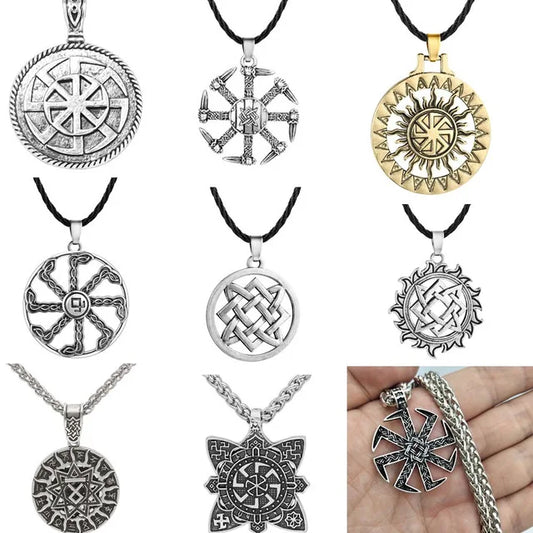 Slavic Kolovrat Wheel Amulet Pagan Pendant Necklace Viking Runes Star Of Russia Pentagram Talisman Vintage Jewelry Necklace