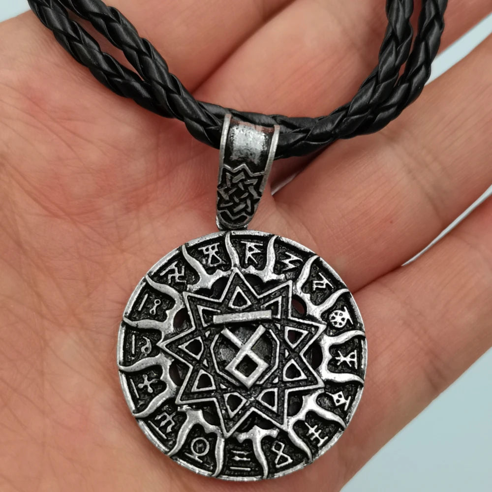 Slavic Kolovrat Wheel Amulet Pagan Pendant Necklace Viking Runes Star Of Russia Pentagram Talisman Vintage Jewelry Necklace