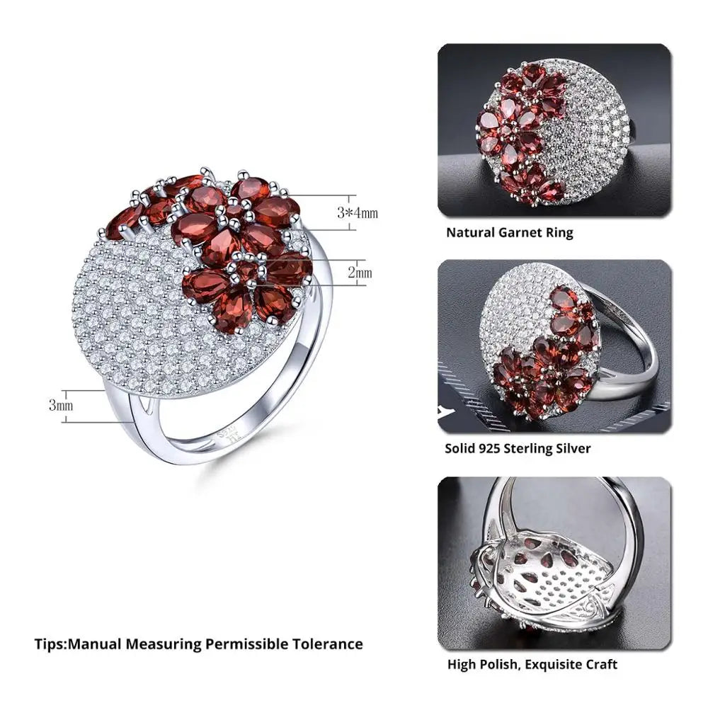 Natural Red Garnet 2.85 Carats 925 Silver Women's Ring Wedding Engagement Unique Special Design Jewelry Brand Birthday Gifts