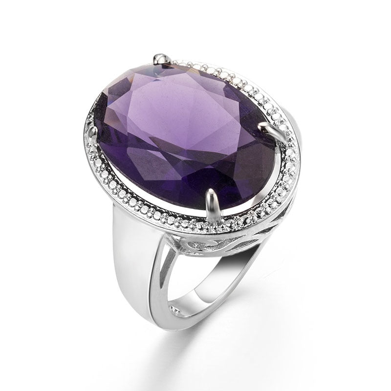 Cellacity Classic Silver 925 Jewelry Amethyst Silver Rings For Women With Oval Shaped Gemstones Engagement Female Gift Purple