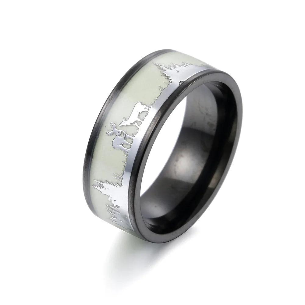 2025 Trendy 8mm Black Titanium Wedding Stainless Steel Rings For Men Inlay Colorful Abalone Shell Ring Men Wedding Band Jewelry