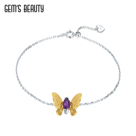 Gem's Beauty 925 Sterling Silver Butterfly Gold Filled Bracelet Natural Amethyst Charm Bracelet For Women Fine Jewelry